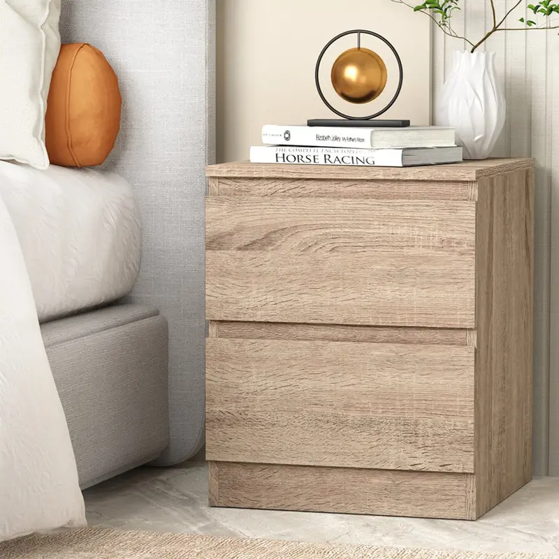 Artiss Pepe Oak Bedside Table – Dual-Drawer Nightstand With Natural Wood Grain 1