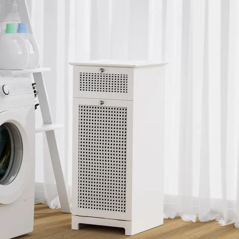 Artiss Rattan Laundry Hamper Cabinet – Stylish White Woven Storage Basket For Bathroom Or Bedroom 1