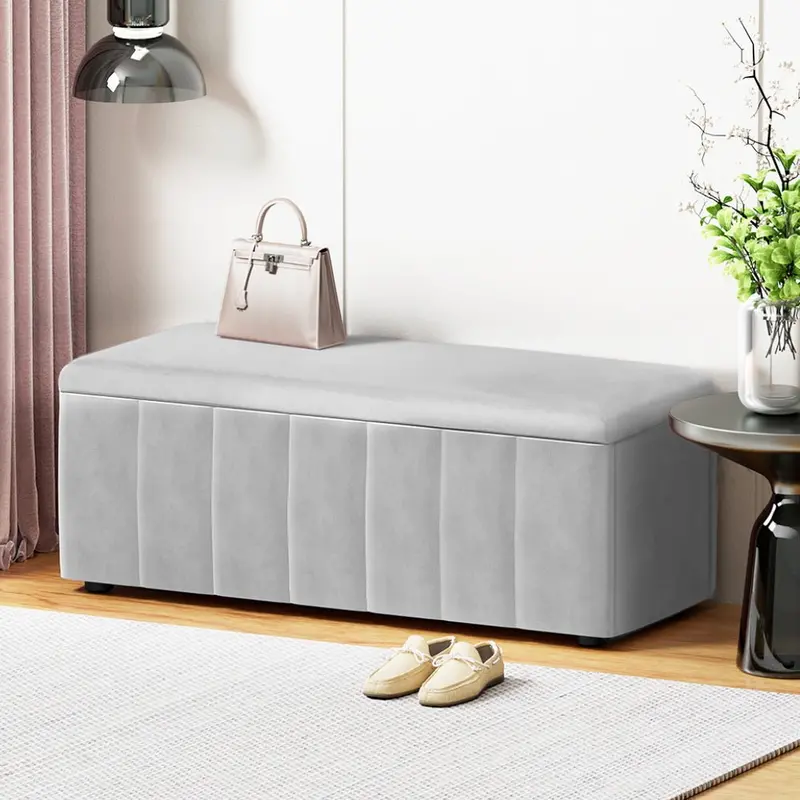 Artiss Velvet Storage Ottoman By Danoz Furniture – Grey Blanket Box, 103 Cm Wide 1