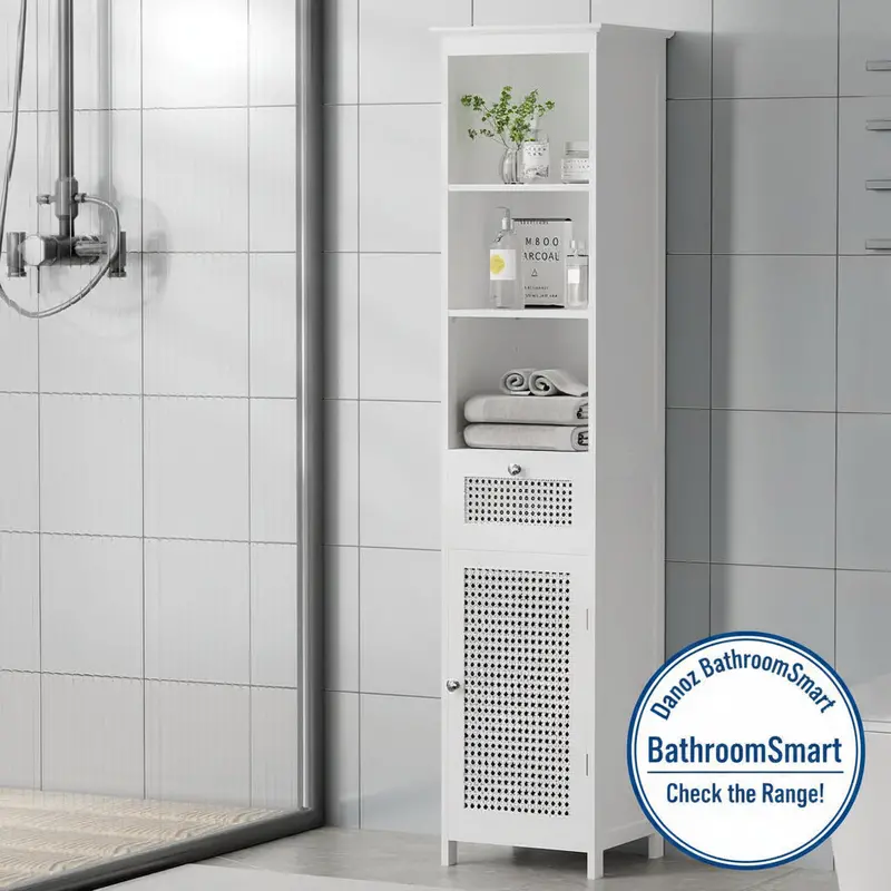 Artiss White Rattan Tall Bathroom Cabinet – 161Cm Storage Cupboard With Toilet Shelf 1