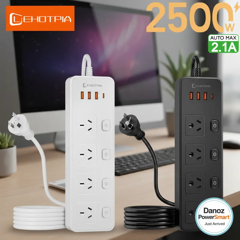 Au-Standard Multi-Socket Power Strip – 1.8M Extension Cord With Independent Switches And Usb-C Charging 1