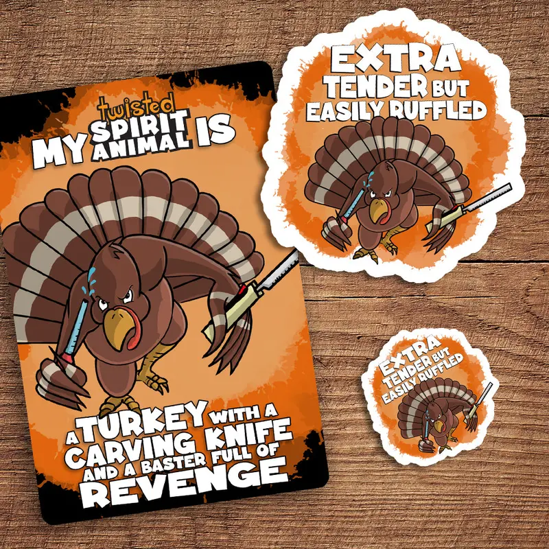 Avenging Turkey Sticker Pack – Carving Knife & Revenge Baster Theme 1