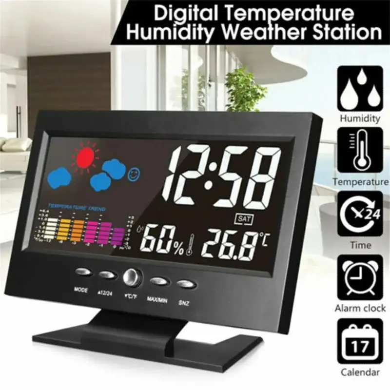 Backlit Digital Desk Clock By Danoz Exclusive – 12/24-Hour Electronic Alarm Clock With Temperature & Humidity Display And Snooze Function 1