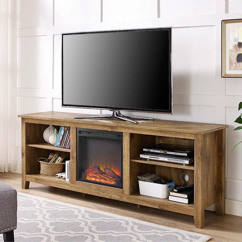 Barnwood-Style 70-Inch Tv Console With Integrated Electric Fireplace And Heater 1