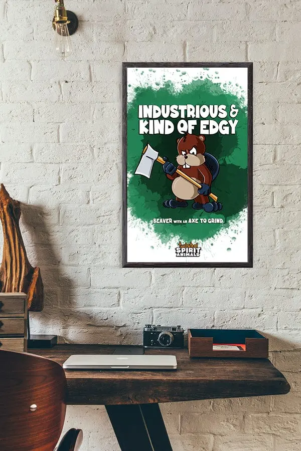 Beaver Gripping An Axe Art Print (11X17) 1