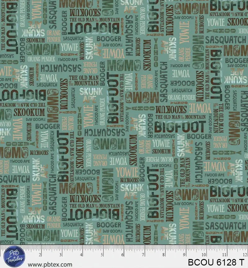 Bigfoot Country Four-Way Nickname Fabric – Teal Base (Bcou06128T) 1