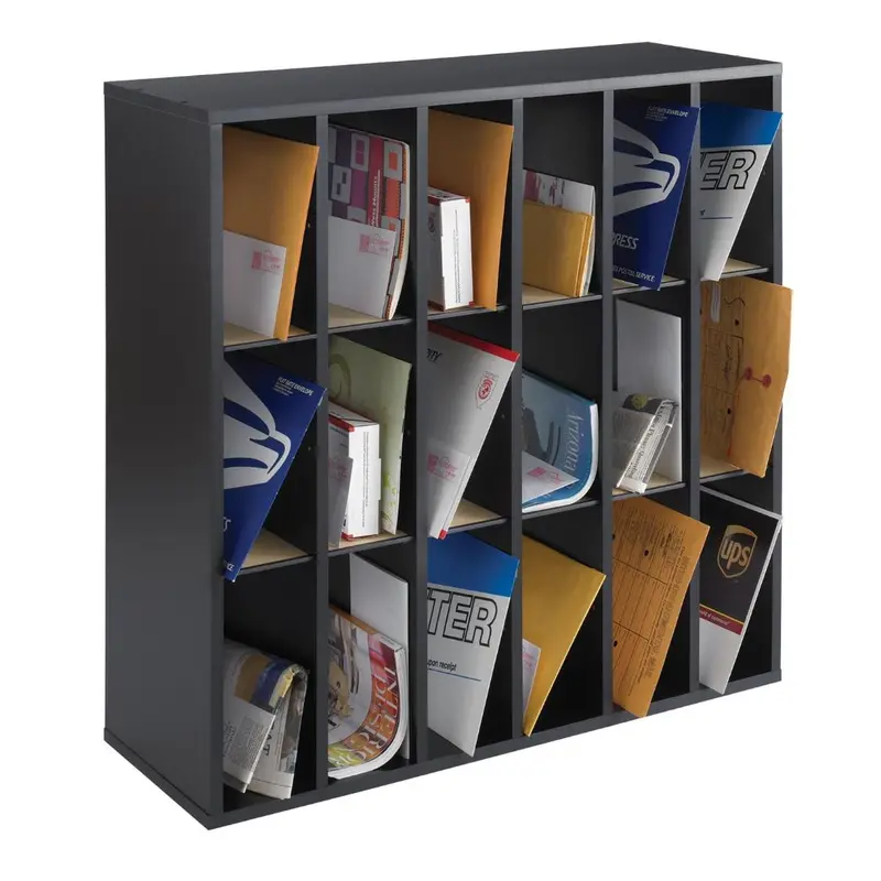Black 18-Compartment Mail Sorter – Wood Letter Organizer For Office Or Entryway 1