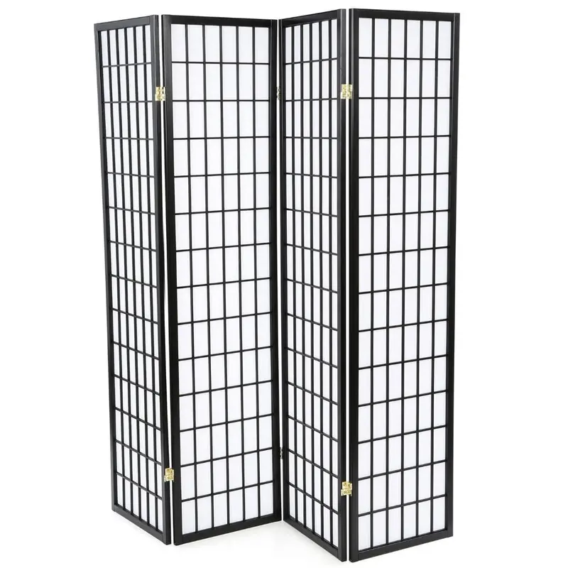 Black 4-Panel Shoji Screen – Traditional Japanese Room Divider 1