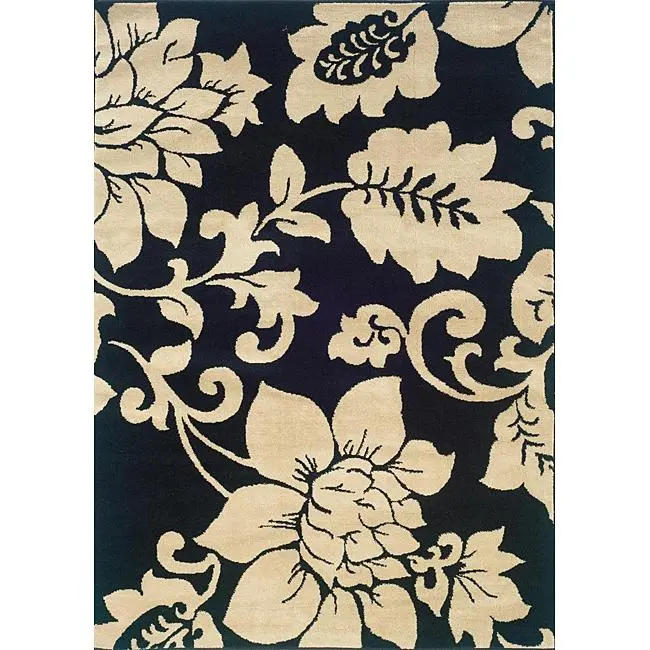 Black And Ivory Floral Indoor Area Rug – 5' X 7'3" Non-Slip Design 1