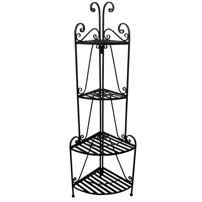 Black Metal 4-Tier Corner Baker’S Rack For Kitchens, Pantries Or Patios 1