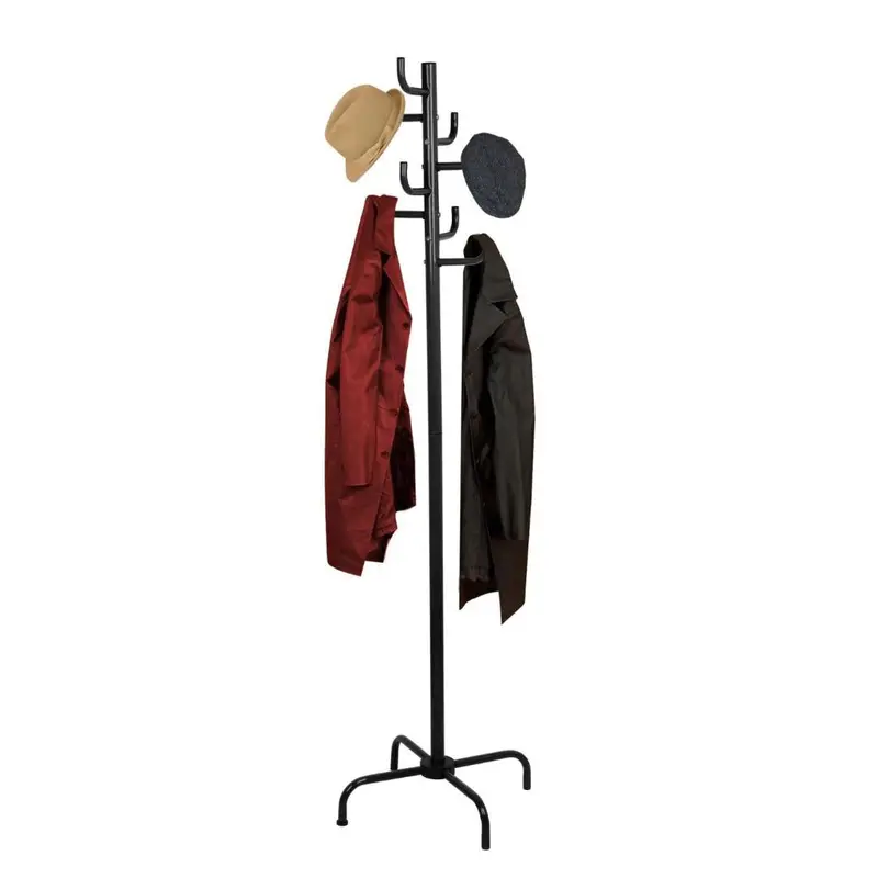 Black Metal Entryway Coat Rack With Hat Hooks And Hall Tree Design 1
