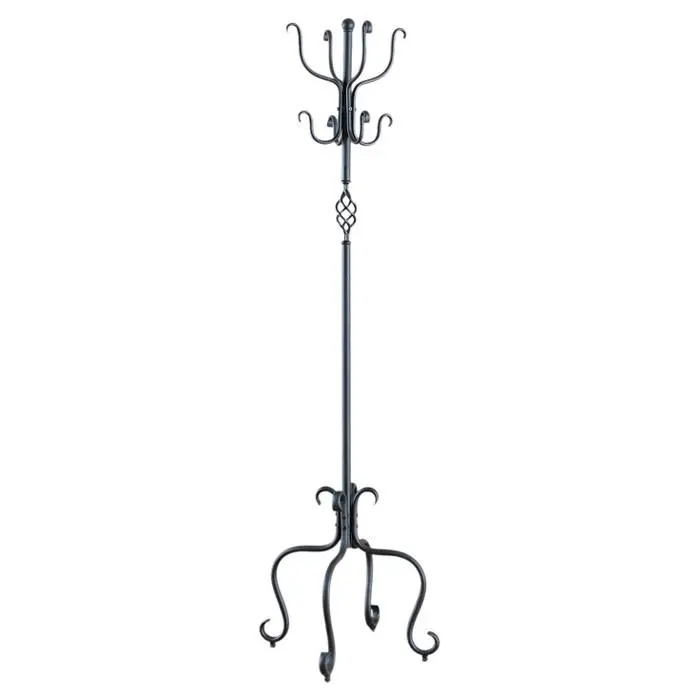 Black Metal Hall Tree Coat Rack – Decorative Entryway Organizer With Hooks & Shelf 1