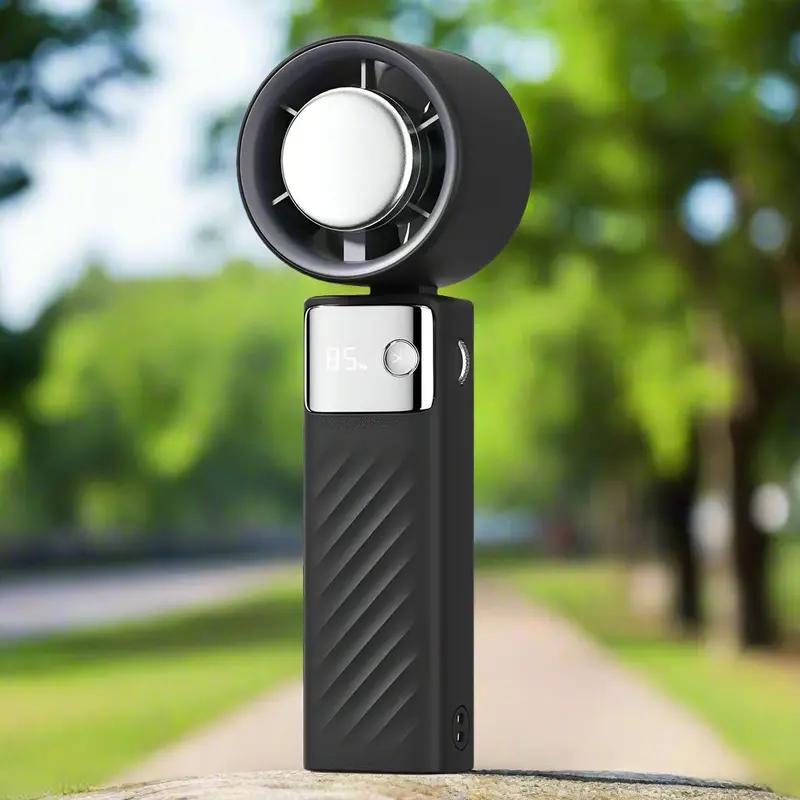 Black Turbo Handheld Fan – Usb-Rechargeable High-Speed Outdoor Cooling Fan With Digital Display 1