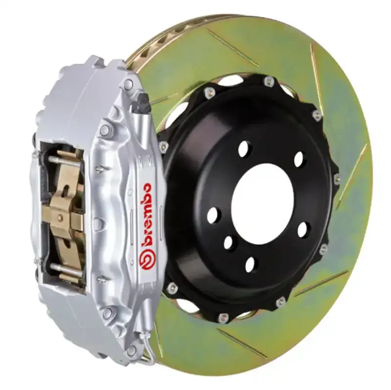 Brembo Front Brake Kit For 2000–2002 Audi S4 – 4-Piston Calipers, Slotted 355X32Mm Two-Piece Rotors (Silver) 1