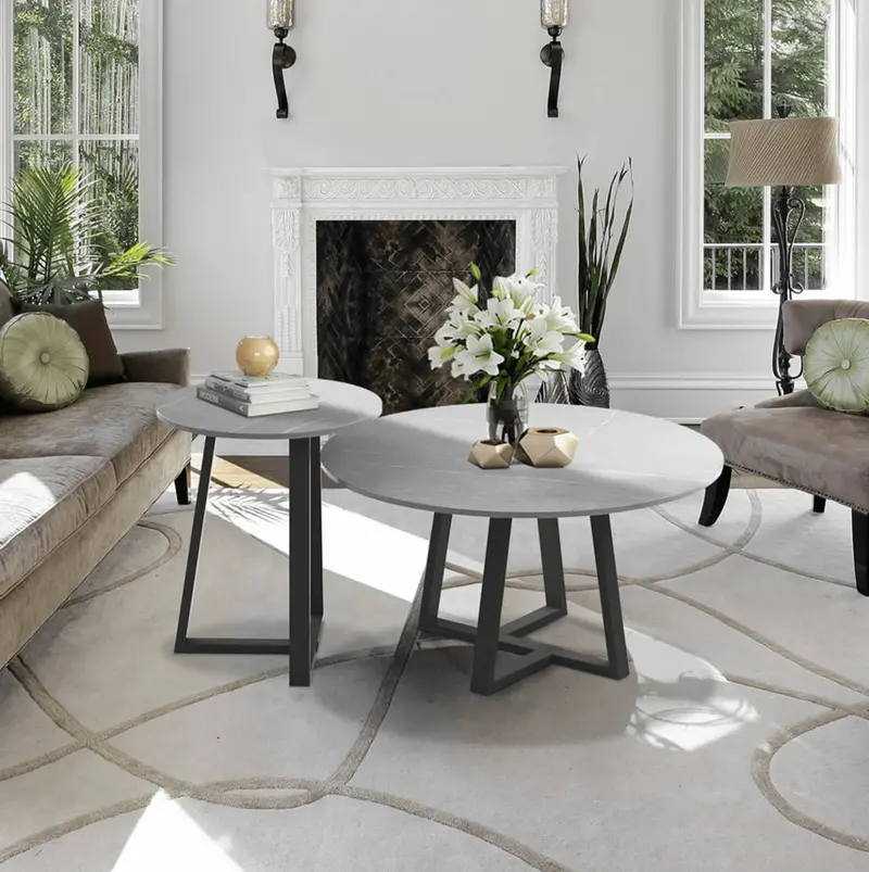 Broadway Two-Tier Stone Coffee Table Set – Modern Living Room Ensemble 1