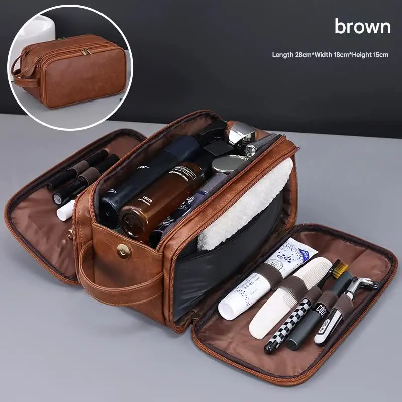 Brown Pu Leather Toiletry Organizer By Danoz Fashion – Expandable Travel Dopp Kit With Multiple Pockets 1