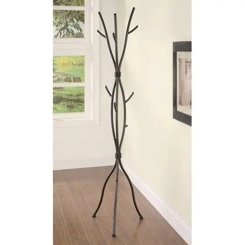 Brown Tree-Branch-Style Metal Coat Rack With Multi-Hook Design 1