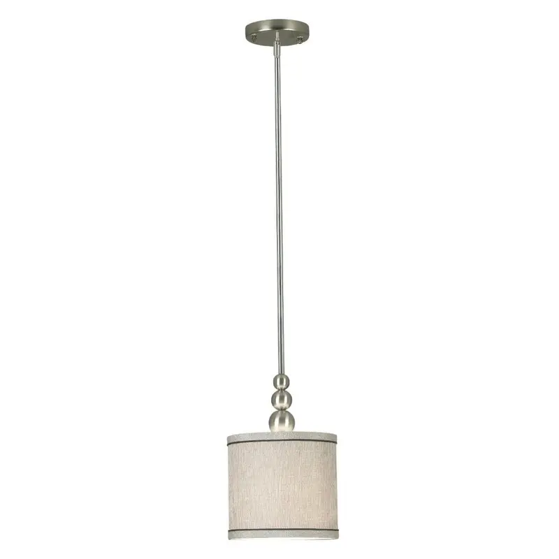 Brushed Steel Mini Pendant Light With Fabric Drum Shade – Single-Light Fixture 1