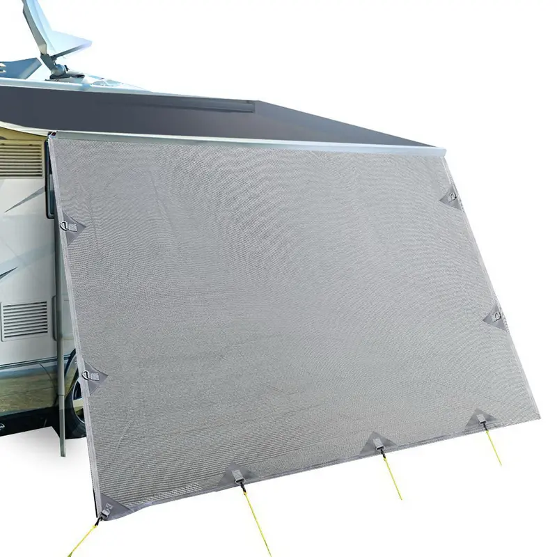 Caravan Side Privacy Screen – 4.6M X 1.95M Roll-Out Sun Shade Awning With End Wall Coverage (Grey) 1