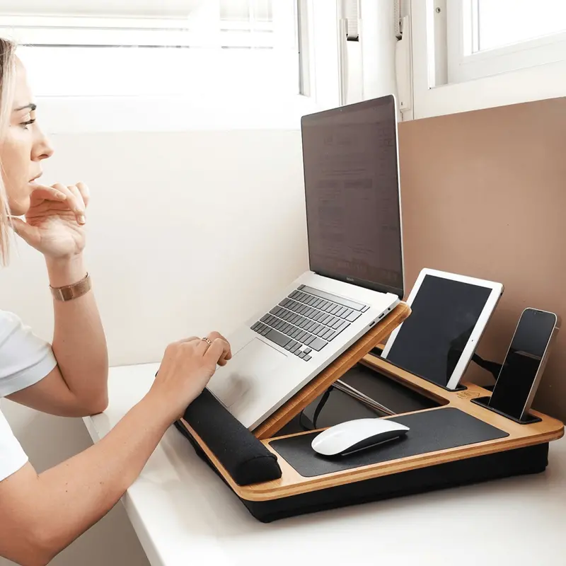 Carla Home Bamboo Lap Desk – Adjustable Angle, Cushioned Base & Carry Sleeve – Danoz Direct 1