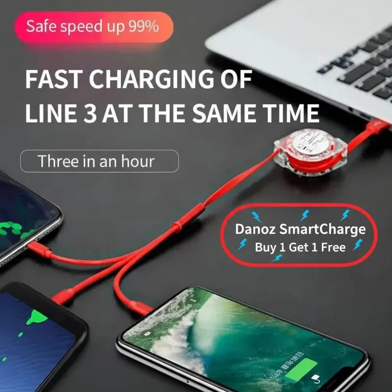 Chargesmart 3-In-1 Retractable Usb Cable – Universal Fast-Charging Cord For Iphone, Usb-C & Micro-Usb Devices 1