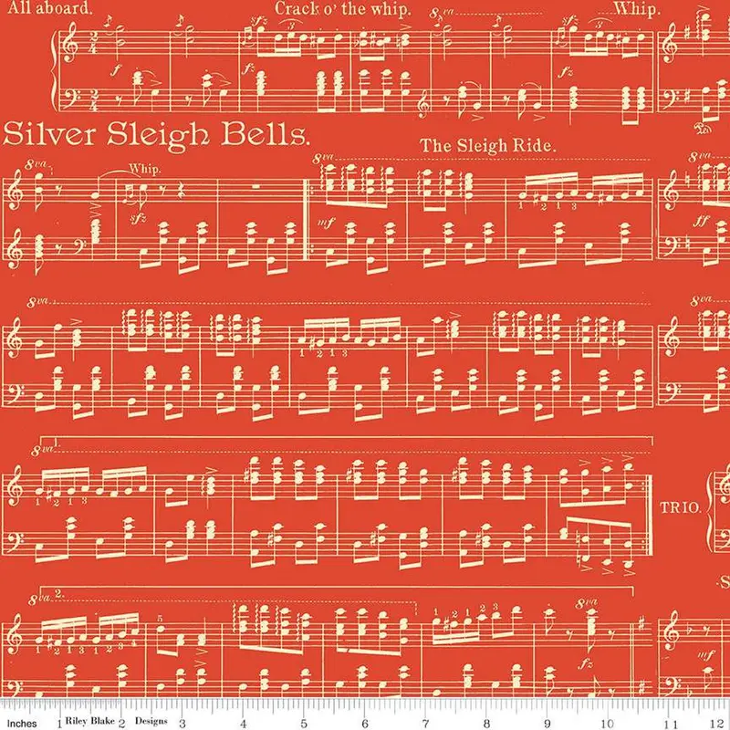 Classic Christmas Sheet Music Print Fabric Cd16284 In Red 1