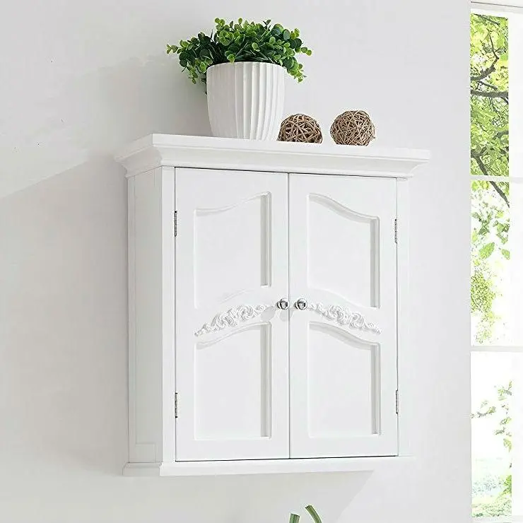 Classic French-Style White Bathroom Wall Cabinet With Two Doors And Recessed Panels 1