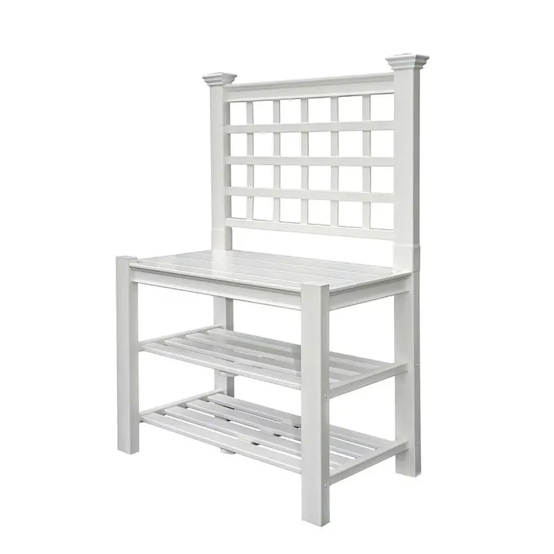 Classic White Vinyl Potting Bench For Outdoor Use – Includes Shelves And Storage Space 1