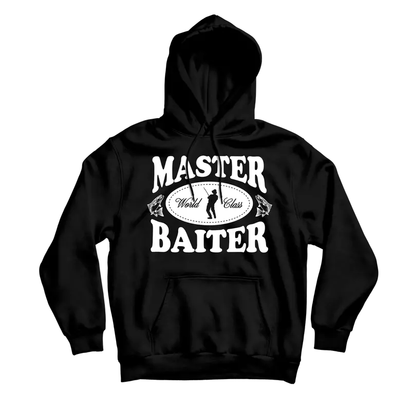 Clever Fishing-Themed Black Hoodie 1