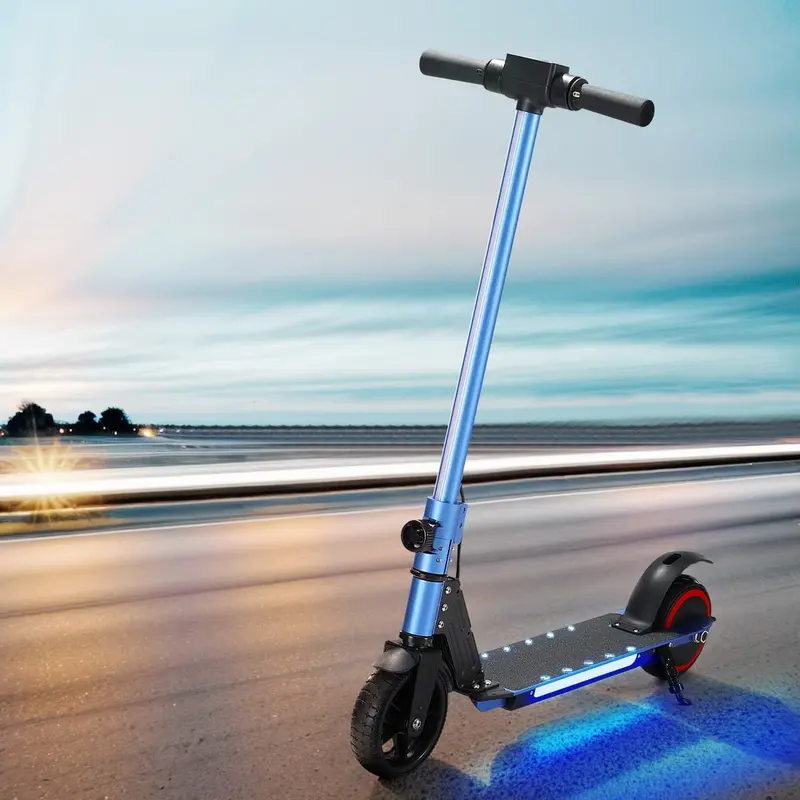 Compact 130W Folding Electric Scooter – Led-Lit Commuter Scooter With Portable Design In Blue 1