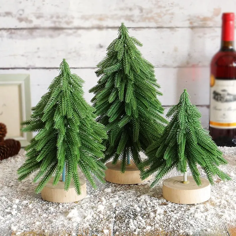 Compact Faux Pine Tree – Festive Tabletop Christmas Decor With Natural Wood Stand (11.4" Height) 1