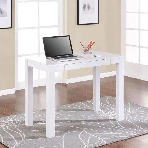 Compact Home Office Desk – White Laptop Workstation With Drawer 1