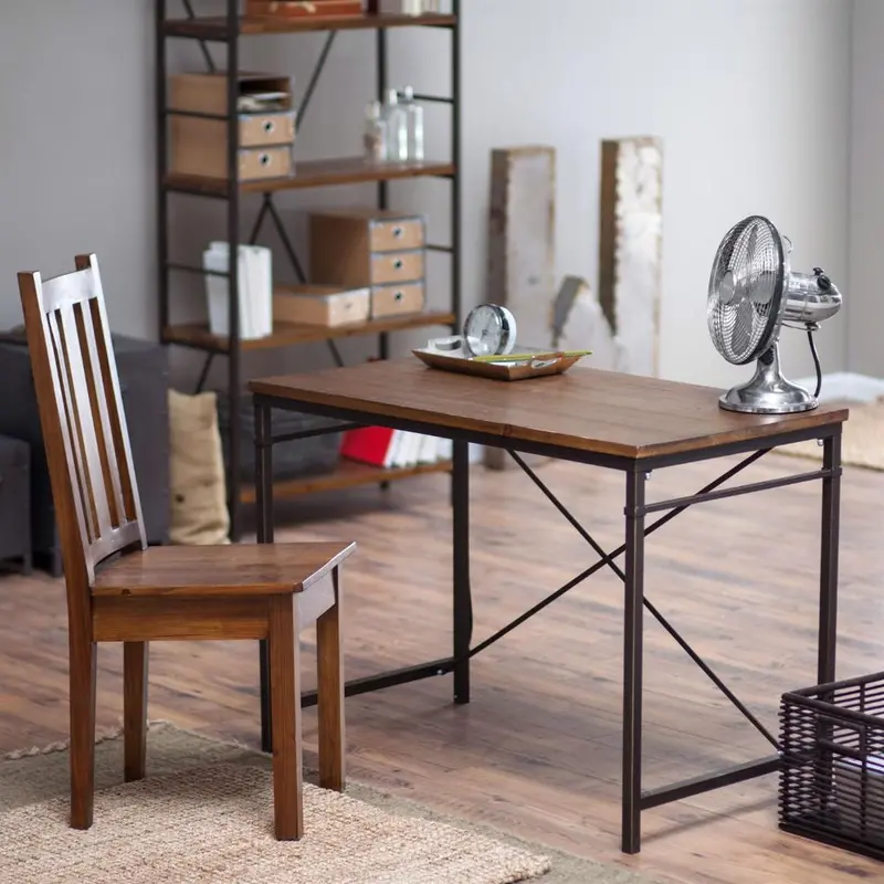 Compact Metal-Framed Writing Desk With Solid Fir Wood Top 1