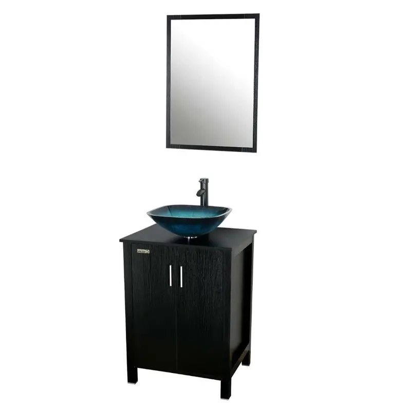 Complete Blue Vessel Sink Bathroom Vanity Set With Faucet And Mirror 1