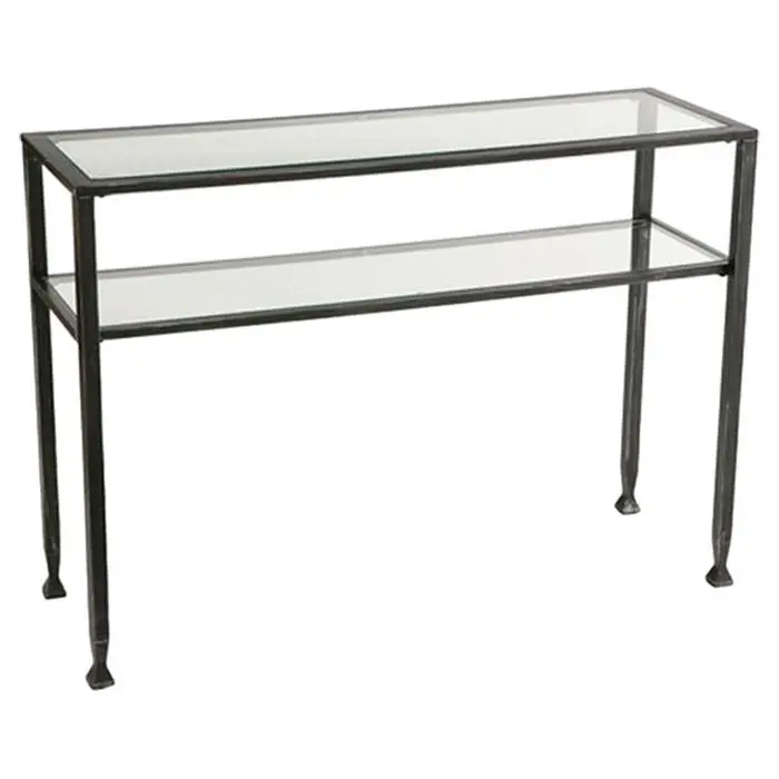 Contemporary Metal And Glass Sofa Table With Lower Shelf For Living Room 1