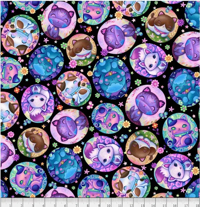 Crazy Kitties Black Background With Playful Kittens Fabric (05608K) 1