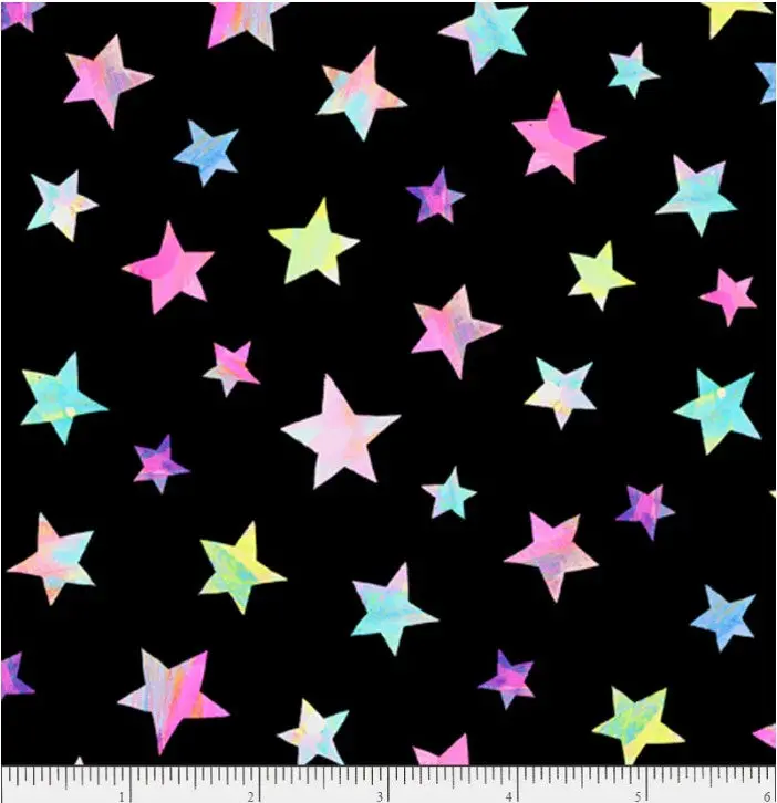 Crazy Kitties Black Stars Pattern Fabric (05610K) 1