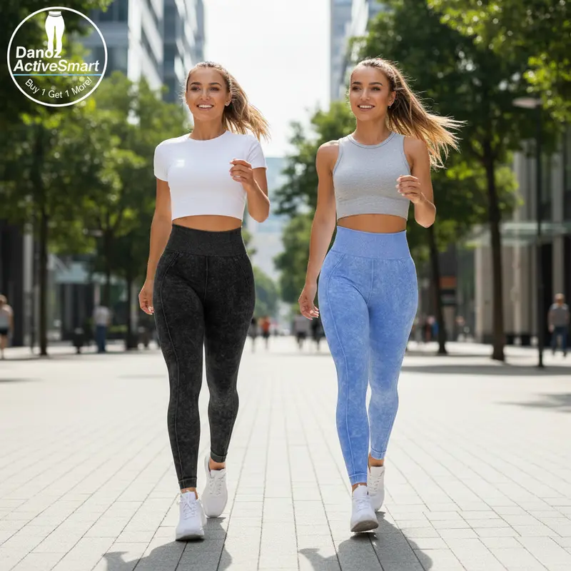 Danoz Activesmart S Seamless High-Waisted Yoga Leggings – Black & Sand-Washed Blue, Lightweight Compression Design (Buy 1, Get 1 More) 1