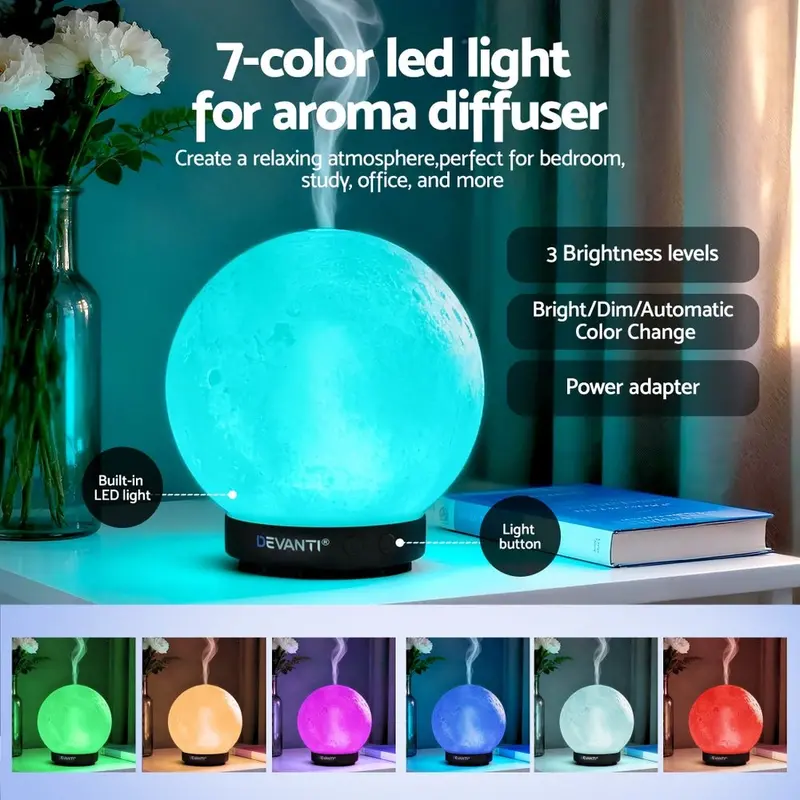 Danoz Aromasmart Devanti 100Ml Moon Lamp Aromatherapy Diffuser – Compact Ultrasonic Humidifier With Soothing Glow 1