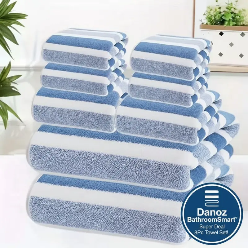 Danoz Bathroomsmart 8-Piece Blue Coral Fleece Towel Set – Richly Textured, High-Performance Towels & Bath Sheets 1