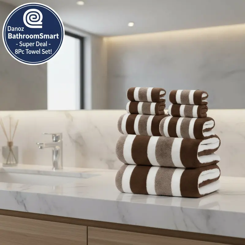 Danoz Bathroomsmart 8-Piece Brown Coral Fleece Towel Set – Sumptuous Luxury Towels & Bath Sheets For Everyday Indulgence 1
