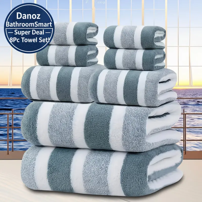 Danoz Bathroomsmart 8-Piece Green Coral Fleece Towel Set – Soft, Dense, And Fast-Drying Premium Bath Essentials 1