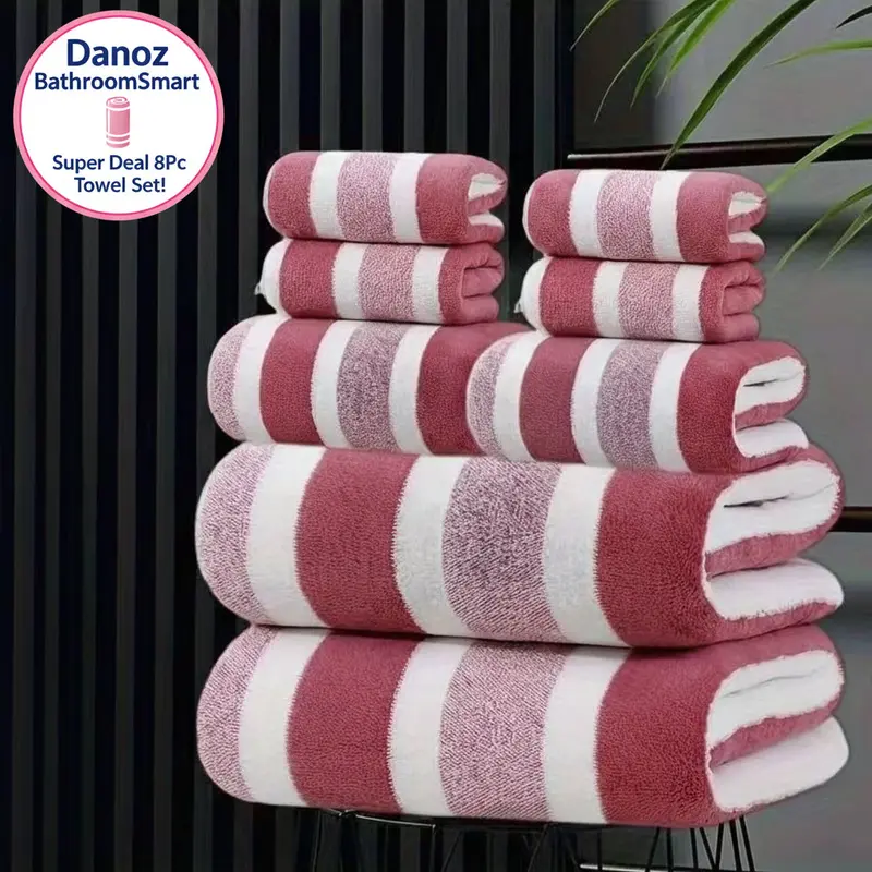 Danoz Bathroomsmart 8-Piece Red Coral Fleece Towel Set – Plush, Dense, And Highly Absorbent Complete Bath Collection 1