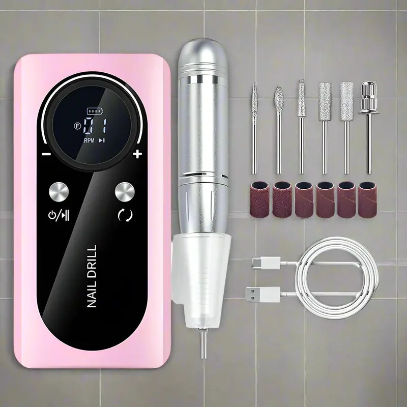 Danoz Beauty Pink Professional Nail Drill – High-Speed 45,000 Rpm Rechargeable E-File For Gel Polish & Nail Art 1