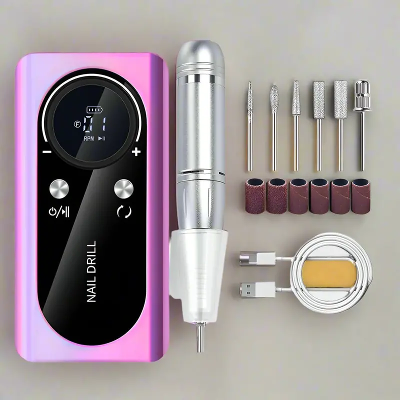 Danoz Beauty Purple Professional Nail Drill – 45,000 Rpm Usb-Rechargeable E-File Kit For Acrylic, Gel & Manicure 1