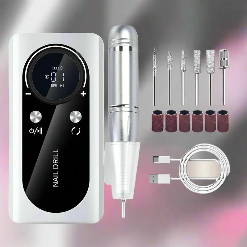 Danoz Beauty White Professional Nail Drill – Portable Usb-Rechargeable 45,000 Rpm E-File For Polishing & Extensions 1