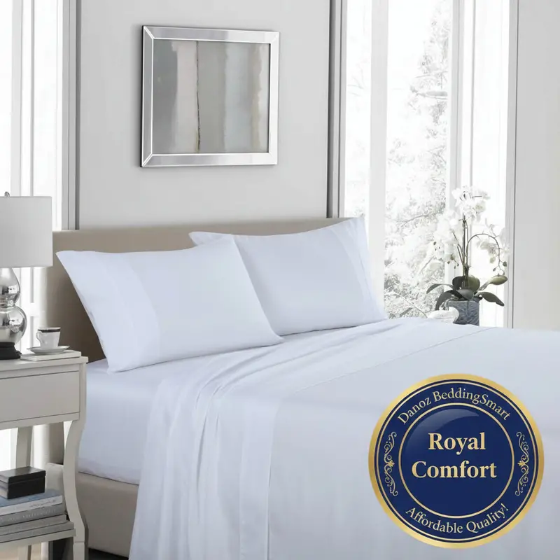 Danoz Beddingsmart Royal Comfort 1200Tc Satin-Weave Sheet Set – Ultra-Soft King-Size 4-Piece White Collection 1