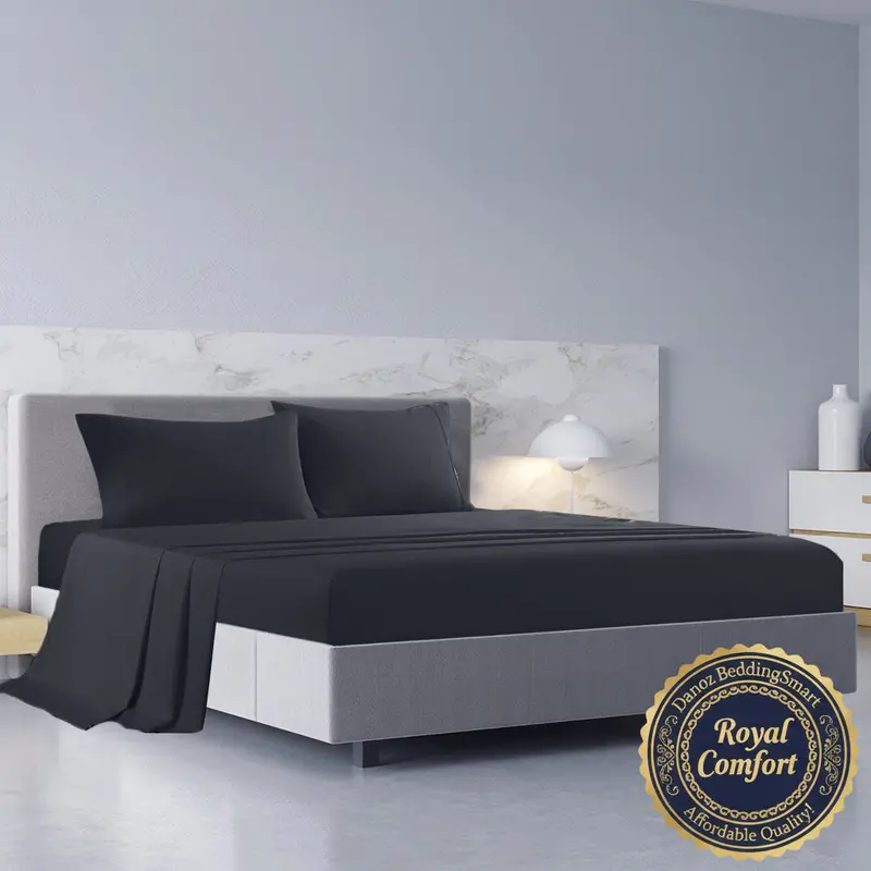Danoz Beddingsmart Royal Comfort Bamboo-Cotton Sheet Set – Premium 1000Tc King Size In Charcoal 1