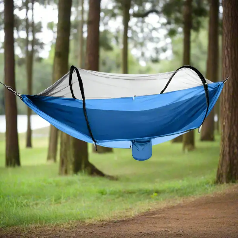 Danoz Camping Blue Hammock With Built-In Mosquito Net – Compact 240X100Cm Portable Sleeping System 1