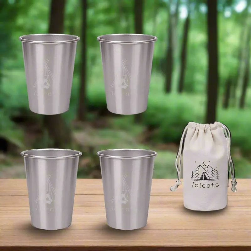 Danoz Camping Premium Stainless Steel Tumbler – 350Ml Silver Insulated Cup Set For Outdoor Adventures (4-Pack + Bag) 1